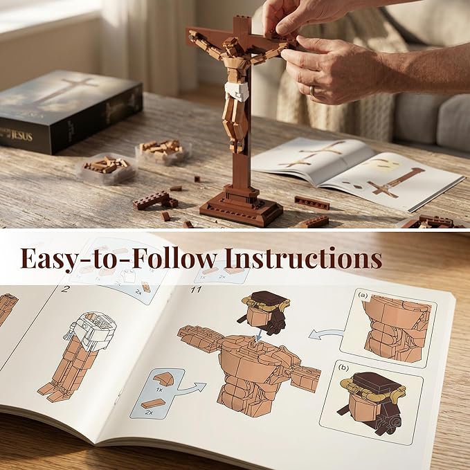 Jesus Crucifix Building Set for Adults, 16.7" Christian Cross Display Model, Faith-Based Home Office Desk Decor, Religious Gift for Confirmation, Mother’s Day & Father’s Day, 588 Pieces