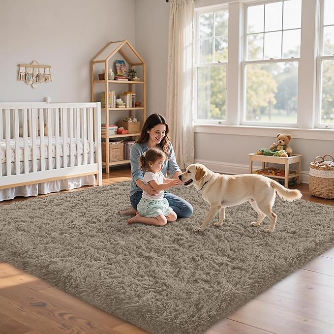 8x10 Area Rug for Living Room:Ultra Soft Fluffy Shag Grey Camel Rugs,Large Fuzzy Plush Indoor Non Slip Carpet Washable Rug for Bedroom Kids Nursery Office Dorm Modern Decor(Grey Camel 8'x10')
