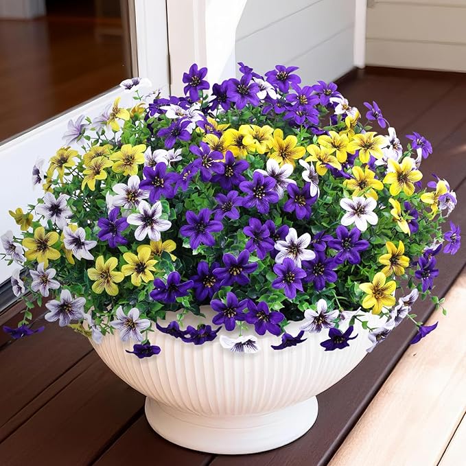 Homsunny Artificial Fake Flowers for Outdoor Spring Decoration, 12 Bundles Faux Plants Silk Daisy UV Resistant Realistic for Outside Porch Patio Balcony Planter Yard Garden Home Decor(Mixed 3)
