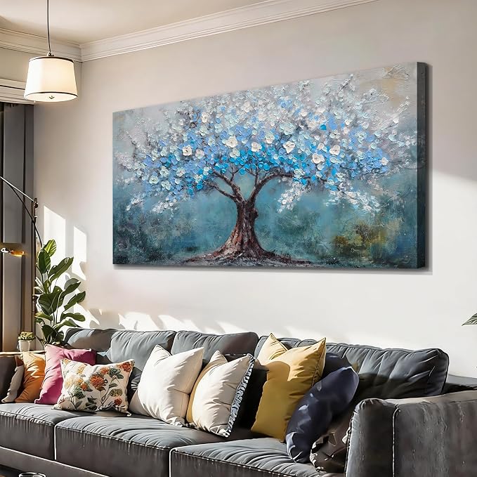 Acocifi Tree of Life Canvas Wall Art for Living Room 48"x24" | Textured, Blue Painting Wall Decor, Durable Colorfast, Ready to Hang, Suitable for Living Room Bedroom Home Decor