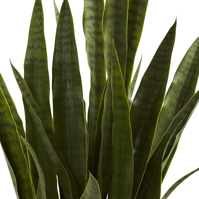 Nearly Natural 35in Artificial Snake Plant, Sansevieria Faux Greenery with Black Planter for Indoor Home Office Decor, Low Maintenance