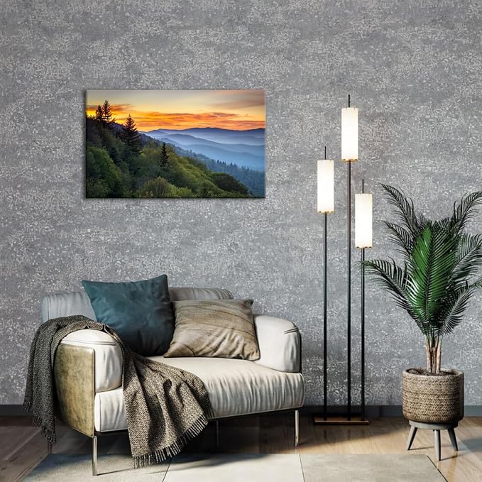 Blue Ridge Mountains Canvas Wall Art Sunrise Forest Wall Decor Living Room National Park Poster Nature Landscape Pictures for Bedroom Woodland Scenery Artwork Kitchen Office Home Decorations 20x30"