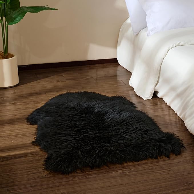 Premium Genuine Sheepskin Area Ruge - Real Wool Fur Shaggy Carpet | Fluffy Soft Natural Lambskin Rug Seat Chair Covers for Couch Sofa Bedroom Living Room(Black,2×3 Feet Sheepskin)