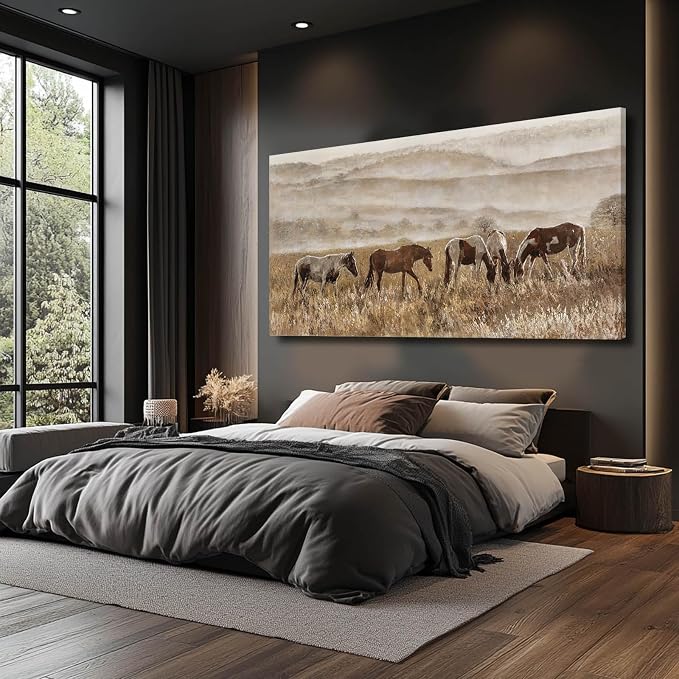 Large Wall Art Animal Wall Decor Brown Home Decorations Grassland Print Arts Vintage Framed Pictures Artwork for Home Office 29"x58"