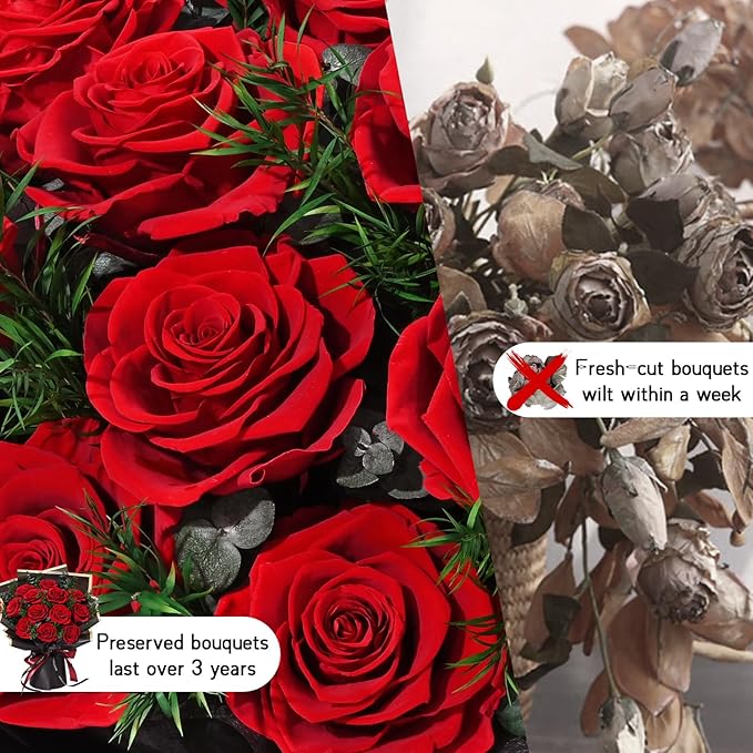 Flowers for Delivery Prime 12 Roses, Mothers Day Flowers for Mom, Mothers Day Gifts, Forever Roses Preserved Flowers Red Roses Bouquet Birthday Gifts for Women Gf Gifts Wedding Anniversary