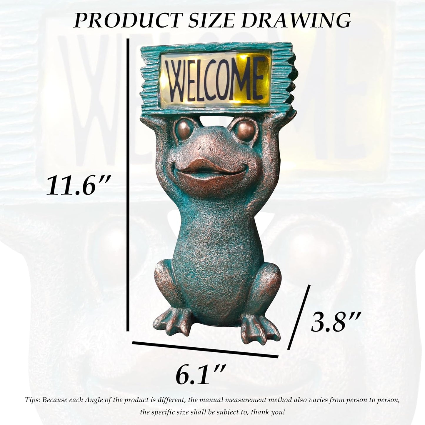 Frog Solar Welcome Garden Statues Outdoor Décor- Frog Figurines Solar LED Light Lawn Ornaments - Yard Decorations for Patio, Balcony, Backyard -Unique House Warming Gifts for Mom