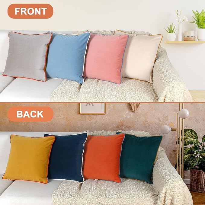 Btyrle Velvet Throw Pillow Covers 18x18 Inch Set of 4 Decorative Velour Pillowcases Modern Double-Colored Cushion Covers for Sofa Couch, Cold