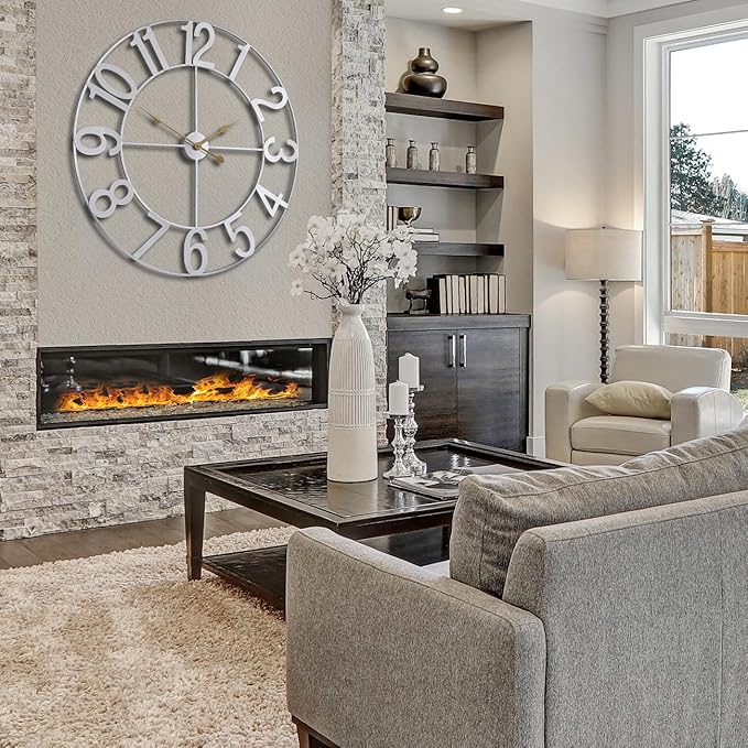 Sorbus Large Wall Clock for Living Room Decor - Wall Clock for Kitchen - 32 inch Big Wall Clock Decorative - Metal Wall Art - Analog Large Clock for Bedroom, Home, Kitchen, Office, Wall Decor (Silver)