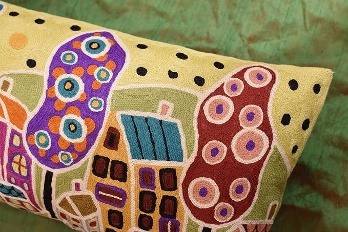 Yellow Plant Floral Pillow Cover Karla Gerard Tree Flower Pillowcase Floral Couch Cushion Kids Room Pillowsham Gold Plant Toss Hand Embroidered Cushions Wool 14x24