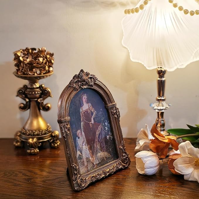 Bronze Antique Picture Frames 4x6 Ornate Arched Vintage Picture Frames with Glass Front for Wall Hanging and Tabletop Photo Gallery Wall Decor Vintage Home Decor