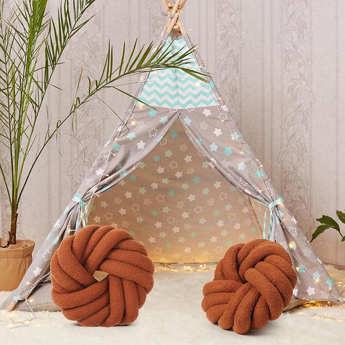 Marsui 2 Pieces Knot Ball Pillows 14 x 14 Inch Decorative Pillow for Couch Bedroom Plush Throw Knot Pillow Soft Handmade Chair Cushion for Living Room Car Decorations (Caramel)