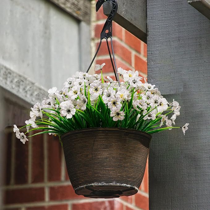 LikSoor 21 Bundles Artificial Outdoor UV Resistant Flowers No Fade Fake Outside Flowers Plastic Greenery Faux Shrubs Garden Porch Window Box Home Decoration (White)