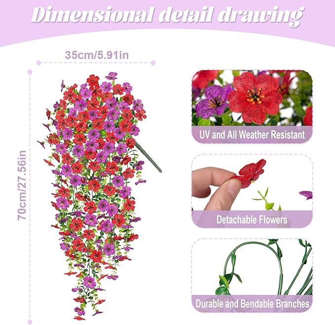Fake Artificial Hanging Flowers for Outdoors Decoration, 2 PCS Faux UV Resistant Artificial Outdoor Flowers, Fake Plants Look Real Daisy No Fade Spring Decor for Porch Home Patio Balcony and Yard