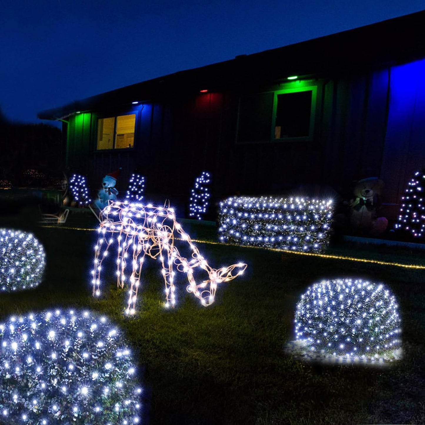 WBao Solar Christmas Lights Outdoor 200LED F8 Big Bulbs, 8.4ft x 5.2ft Christmas Net Lights with Remote Control, 8 Modes, Timer, Waterproof for Lawn, Bushes, Outdoor Christmas Decorations, Cool White