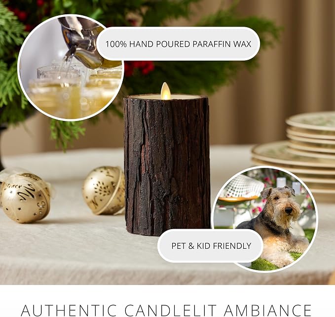 Luminara Real Bark Flameless LED Candle, Ivory 3.5" x 6.5", Moving Flame Battery Operated with Timer, Realistic Wax Pillar for Home Decor, Indoor Safe