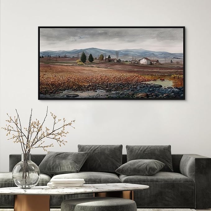 yiijeah Framed Artwork for Walls Extra Large Vintage Nature Earthy Wall Art Scenic Canvas Paintings Decor for Living Room Bedroom Entryway 58x29 Inches