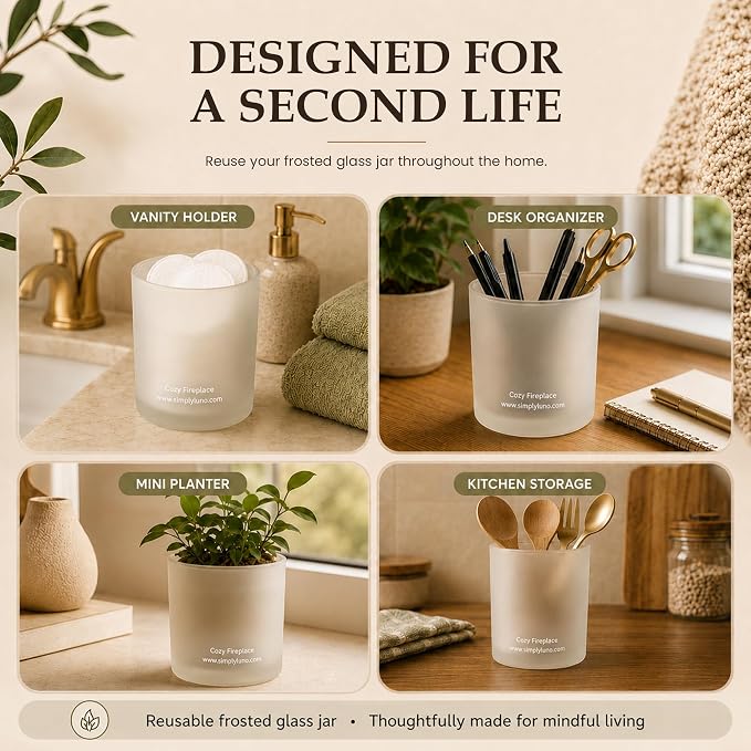 Cozy Fireplace | Mysore Sandalwood, Teak & Mahogany Scented Candle | 14oz Soy Wax Large Candle | 50+ Hour Long Lasting Candle for Home, Living Room, Bedroom & Relaxation | Luxury Jar Candle Gift Box