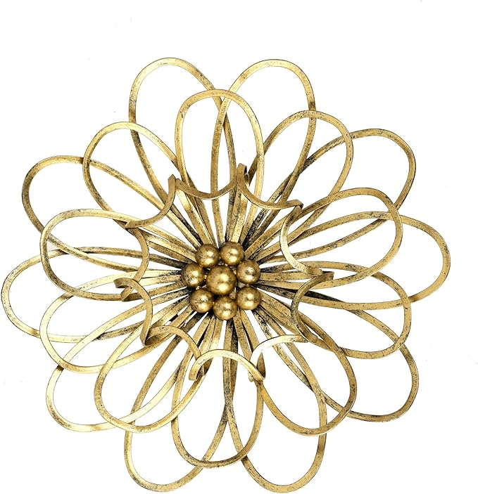 Remenna Metal Flowers Wall Decor, Metal Rustic Wall Art Decoration Farmhouse Wall Decorations Multiple Floral Hanging Decor for Bathroom Living Room Home Office Garden Kitchen 13inch (Rustic Gold)