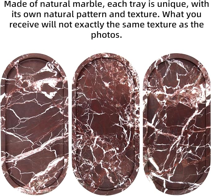 Oval Marble Bathroom Vanity Tray, Natural Luxury Marble Home Kitchen Bathroom Table Tray, Stone Decorative Countertop Tray for Coffee Perfume Jewelry (Rosso Lepanto, 10" x 5" x 0.6")