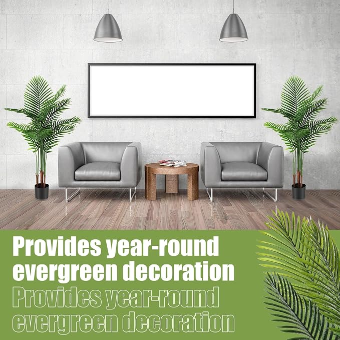 Jexine 2 Pack Artificial Palm Trees 4Ft, Fake Plants Fake Trees Artificial Areca Palm Plants for Outdoor Indoor Faux Palm Tree in Pot for Pool Home Decor Office Housewarming Gift Modern Decoration
