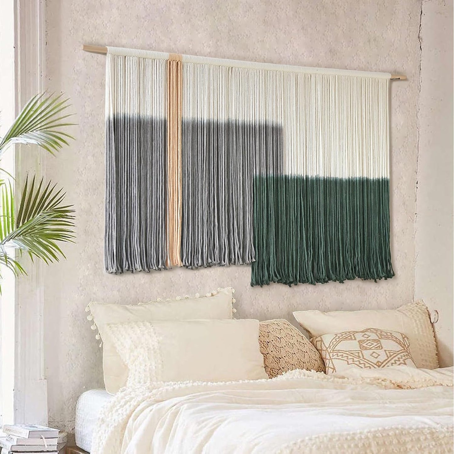 Macrame Wall Hanging Green Large Dip Dye Fiber Wall Art Bohemian Yarn Tapestry Wall Décor 57''W*35''L