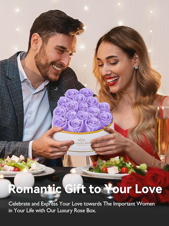 Eterfield 16 Forever Flowers in Heart Shape Box, Preserved Roses That Last a Year Preserved Flowers Birthday Gifts for Her Mom Women Wife Anniversary Valentines Day Mothers Day, Light Purple