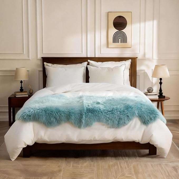 Premium Genuine Sheepskin Area Ruge - Real Wool Fur Shaggy Carpet | Fluffy Soft Natural Lambskin Rug Seat Chair Covers for Couch Sofa Bedroom Living Room(Light Blue,2×6 Feet Sheepskin)