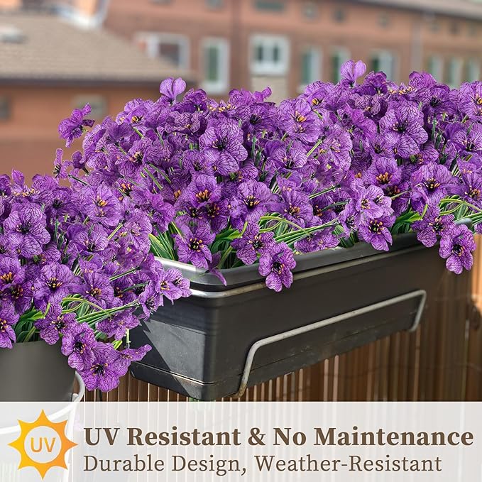 ColoPlay 24 Purple Bundles Artificial Flowers for Outdoors/Indoors Fake Flowers Plants for Indoor Outside Garden Porch Window Box Home Wedding Farmhouse