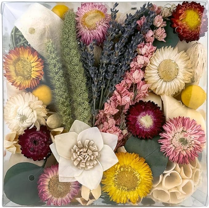 ANDALUCA Maison Box Dried Flowers Fragrance Potpourri Decorative Vase & Bowl Filler Home Décor (Floral Strawflowers)