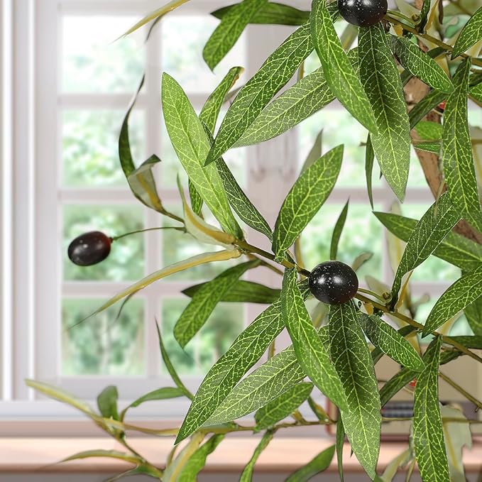 FEELEAD 7ft Faux Olive Tree - Fake Potted Olive Silk Tree with Planter Natural Olive Branches and Realistic Leaves Artificial Tree for Home House Office Decor Indoor