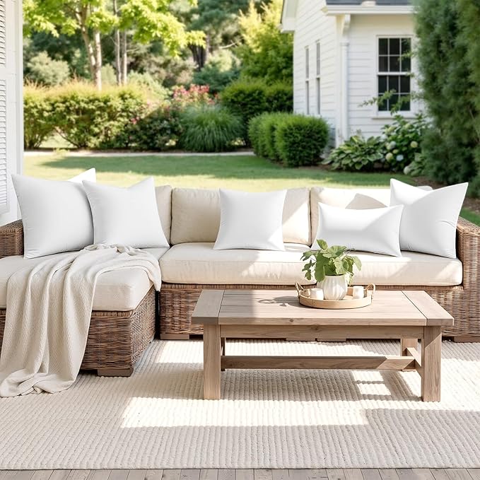MIULEE Outdoor Pillow Inserts 16x16 Pack of 4 Waterproof Throw Pillow Inserts Decorative 100% Virgin Fibers Filling for Patio Sofa Couch