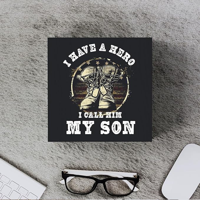 Woght Son Gifts Wooden Box Sign Plaque I have a Hero Call Him My Son Wood Box Sign Rustic Art Home Shelf Desk Decor 5 X 5 Inches