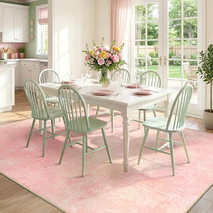 RELEANY Washable Area Rugs 9'x12' Non-Slip Modern Abstract Soft for Living Room Entryway Bedroom Nursery, Print Pattern, Light Pink