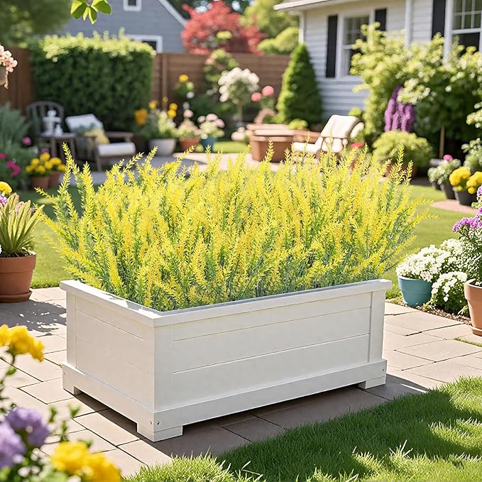 Ouddy Decor 12 Bundles Artificial Lavender Fake Flowers Faux Plastic Plants for Home Wedding Kitchen Garden Patio Window Box Office Table Centerpieces Indoor Outdoor Decor, Yellow