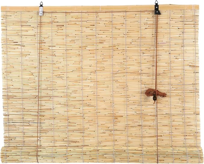 Reed Roller Blinds Shades, Vertical Lifting and Breathable Waterproof Design, Sun Shade and Ventilation, Easy Installation,35" Wx72 H