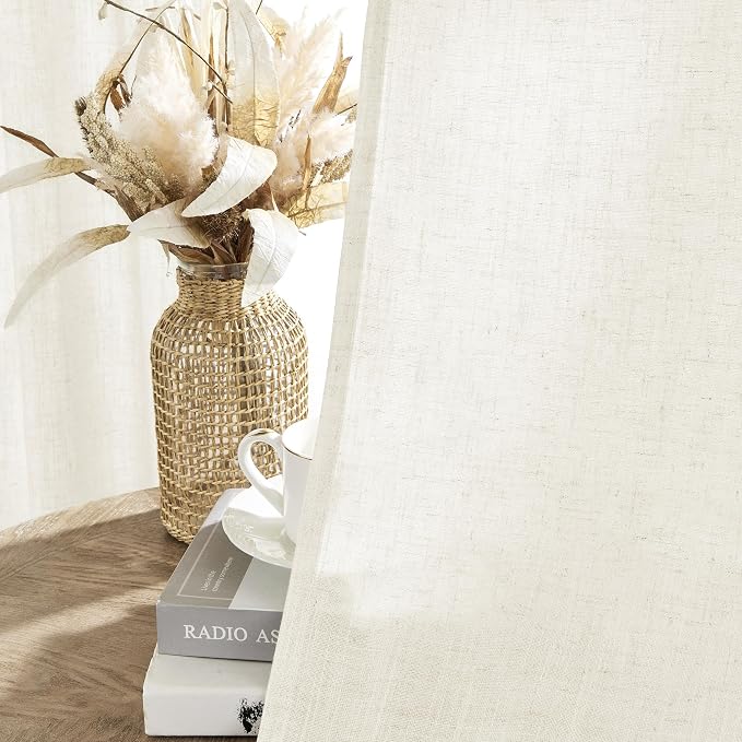 Joydeco Linen Curtains 2 Panel Set, Light Filtering, Ivory Linen Curtains 90 Inch Cream Drapes with Rod Pocket Back Tab (90" L x 37" W)