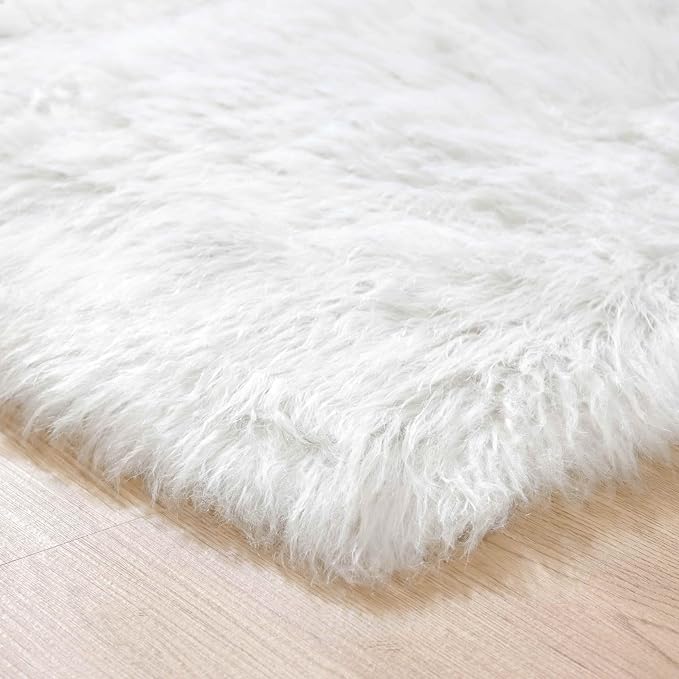 Goolela White Sheepskin Area Rug 8x10 Fluffy Fuzzy Furry Shag Rug for Living Room Bedroom Soft Faux Fur Rectangle