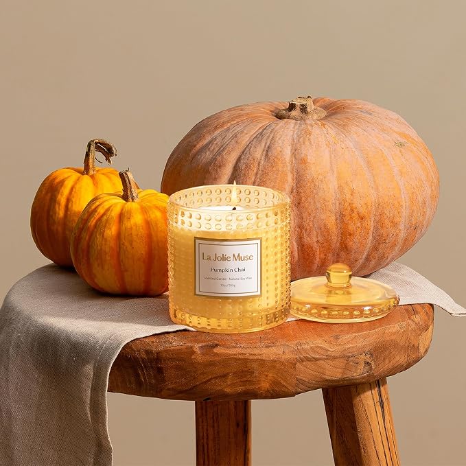 LA JOLIE MUSE Pumpkin Chai Scented Candles for Home, Natural Soy Wax,55 Hrs | Fall Candle for Thanksgiving Holiday, Large Jar Luxury Candle, Clean Non Toxic, Decorative Gifts for Women & Men, Spicy Chai