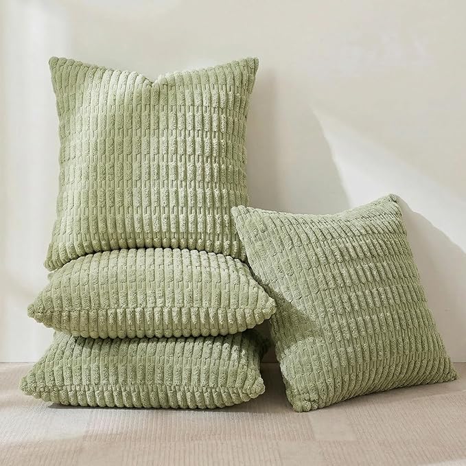 Fancy Homi 4 Packs Decorative Throw Pillow Covers for Living Room Couch Bed, Modern Farmhouse Boho Home Décor Accent Cushion Case, 24" x 24" (Pack of 4), Sage Green
