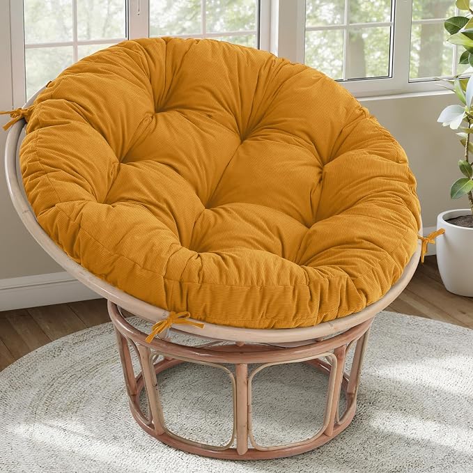 idee-home Papasan Chair Cushion, Circle Papasan Chair Cushion(Cushion Only) | Papasan Cushion with Thick Corduroy Cover, 52 x 52 Inch Cushion for Egg Chair, Navy