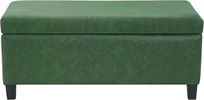 Christopher Knight Home Vayne Storage Ottoman Bench With Flip-Top Lid, PU Upholstered Ottoman with Storage, Wooden Bedroom End of Bed Bench with Storage, Comfy Living Room Sofa Extra Seat, Green+Black