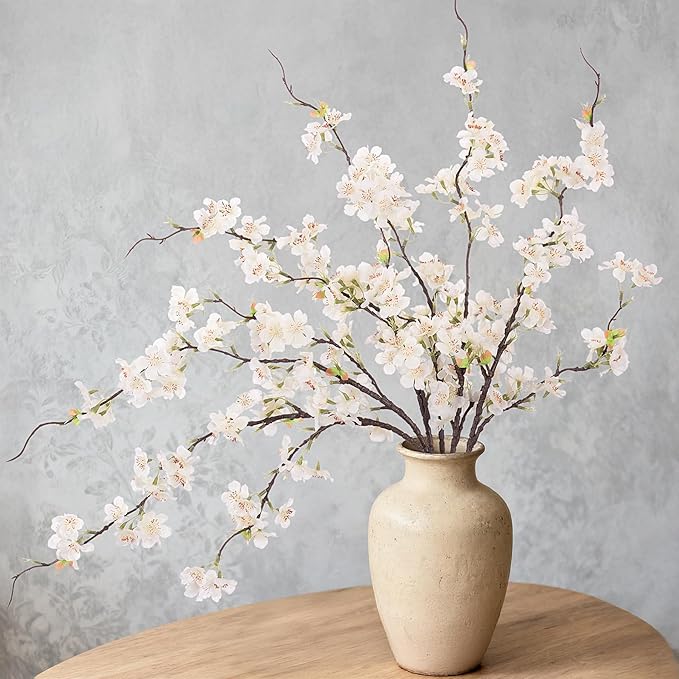 INXUGAO 6 PCS Faux Cherry Blossom Branches Decor 31.5 Inch Long Stems Fake Artificial Flowers for Home Indoor Decoration Vase Arrangement Living Room Table Bedroom Spring Decor