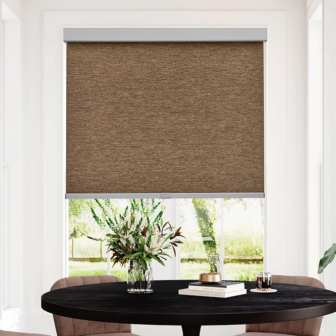 Persilux Roller Shades Light Filtering Cordless Free-Stop Roller Blinds for Windows (Brown 70" W x 72" H) Natural Woven UV Protection Privacy Window Shades for Home, Living Room, Office, Doors, Patio