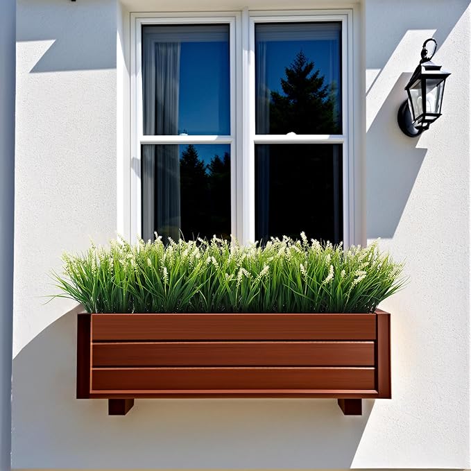 Ammyoo Artificial Faux Plants Flowers for Outdoor Decorations, Fake Monkey Grass for Outside Porch Patio, No Fade Realistic Greenery Plant, UV Resistant Artificial Shrubs for Courtyard Window Garden