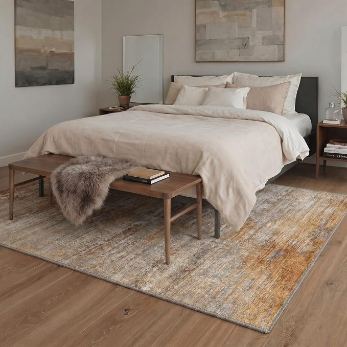 BEIMO 2X5 Runner Rug for Hallway Kitchen, Machine Washable Runners Rug for Entryway, Soft Modern Abstract Throw Rugs, Low Pile Floor Cover with Non Slip Backing, Dusty Orange Beige