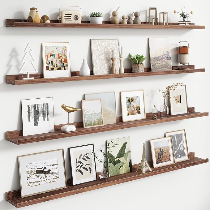 FLYJOE Floating Picture Ledge Shelves for Wall Set of 4, 56 Inch Wall Shelves with Lip Long Large Nursery Book Shelf for Toys Storage Kids Bookshelf Wall Mounted Living Room Bedroom Decor Frames