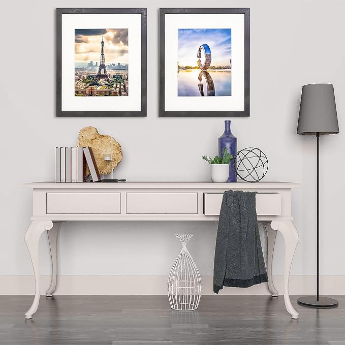 The Display Guys - Black Wooden Minimalist Picture Frames Set - Tempered Glass - 20x24 matted to 16x20 - Wall Hanging - 4-Pack