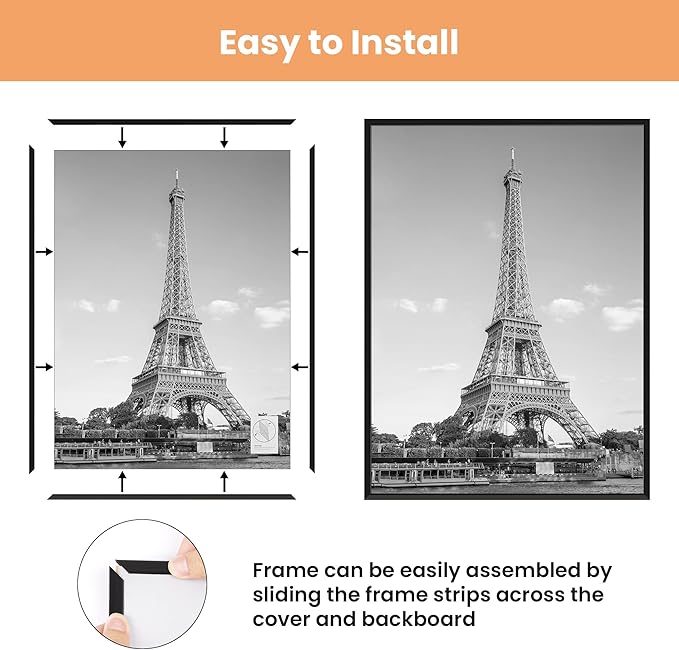 upsimples 24x30 Poster Frame Black 3 Pack, Scratch-Proof Picture Frames 24 x 30 for Photo Gallery - Slide-In Strips, Horizontal or Vertical Wall Mounting