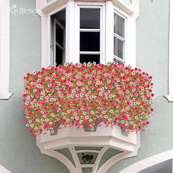 Artificial Hanging Flowers for Outdoors Spring Summer Decoration, 4PCS UV Resistant Silk Fake Hanging Plants for Patio Porch Front Yard Window Garden Indoor Decor(Hot Pink&Light Pink,4PCS)