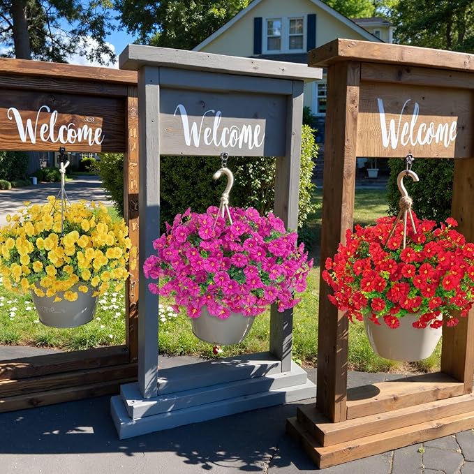 Ouddy Decor 24 Bundles Artificial Flowers for Outdoors Decoration Fake Silk Morning Glory Flowers Faux Eucalyptus Plants UV Resistant for Porch Patio Garden Spring Summer Home Decor, Yellow